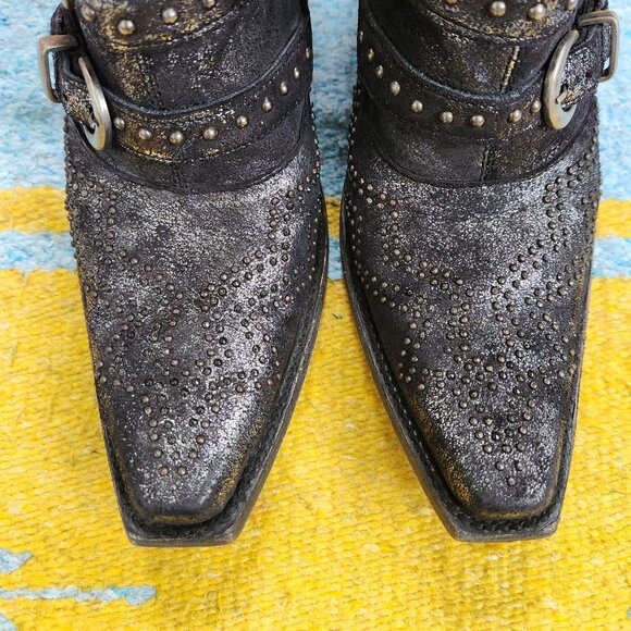 Old Gringo Boots Ankle Western Cowboy Studded Distressed Roxy Slip On Black 8 - Picture 2 of 8